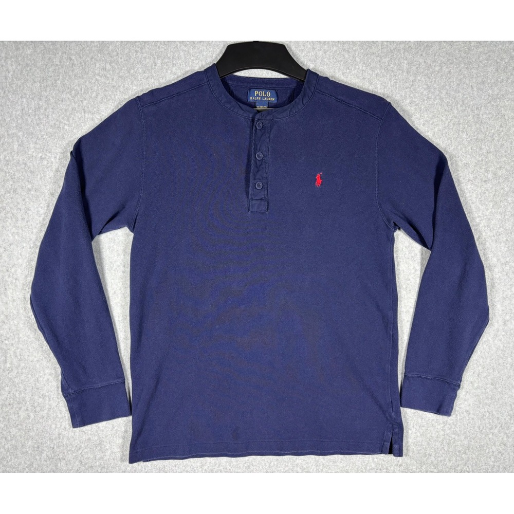 Polo Ralph Lauren Boys XL 18-20 Navy Blue Pique Long Sleeve Henley Shirt